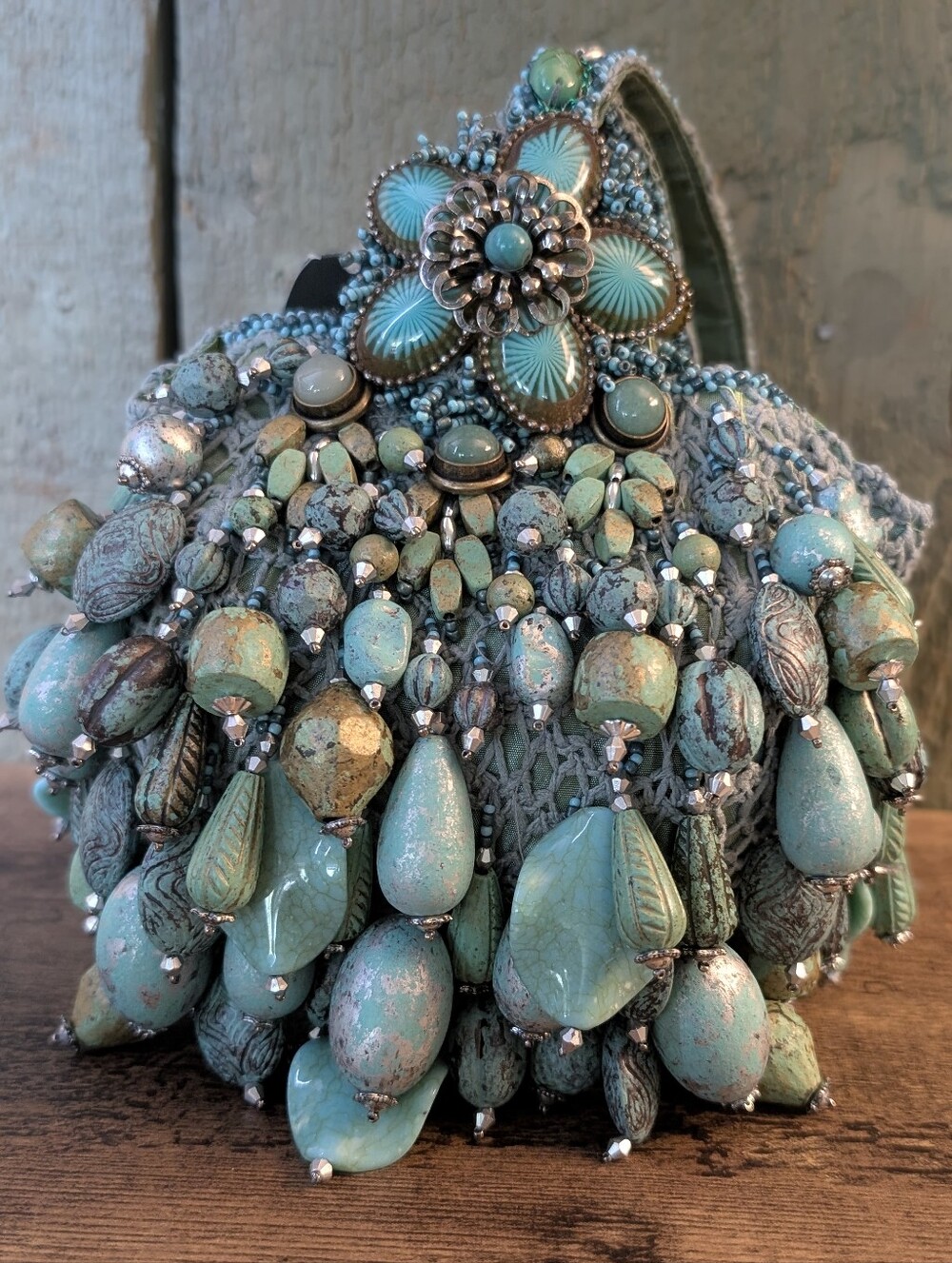 NWT Mary Frances 1872 Patina Turquoise Beaded Women’s Wristlet Bag - Picture 3 of 16